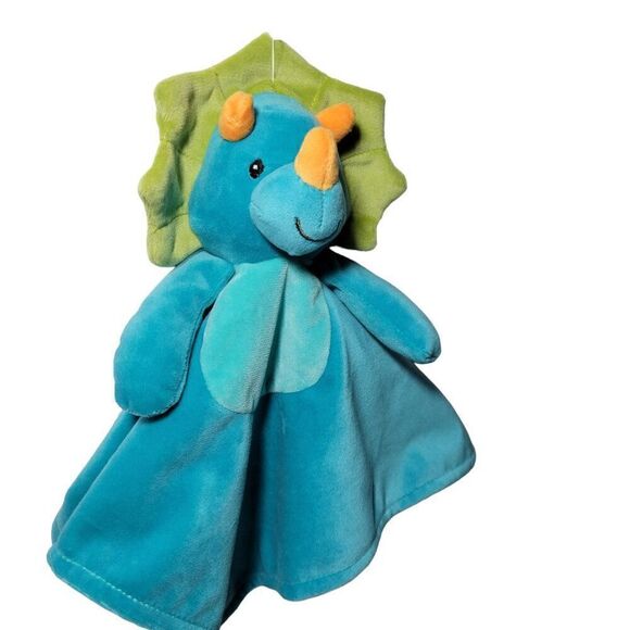 Mary Meyer Dinosaur Lovey Security Blanket Satin Back 12x12 Triceratops Blue NEW - Picture 5 of 12